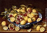 A Still Life Of A Wanli Kraak Porcelain Bowl Of Citrus Fruit And Pomegranates On A Wooden Table